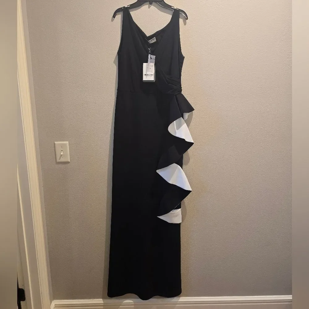 Chiara Boni La Petite Robe Sangiovanna Ruffle Long Gown Dress Black 12 NWT